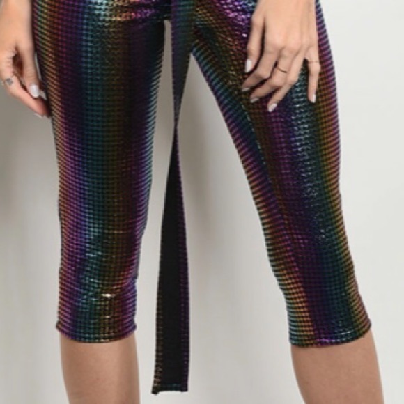 Metallic iridescent rainbow crop top + Capri 2 pc. - Picture 8 of 8